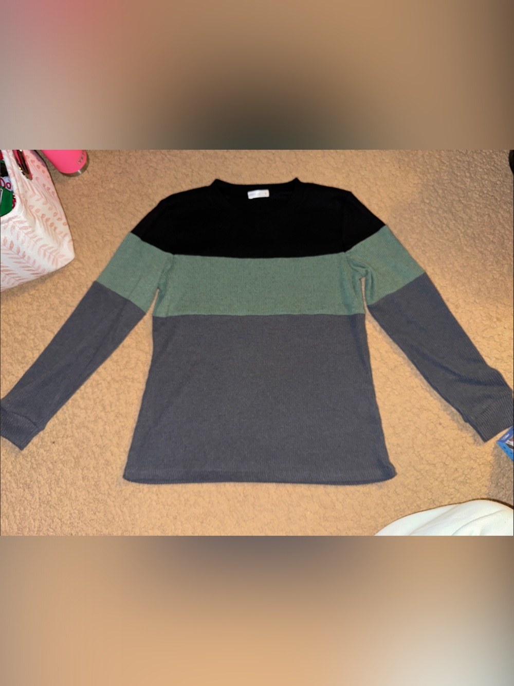 Women’s Colorblock Crewneck Fuzzy Long Sleeve Shirt